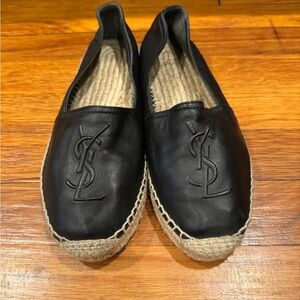 YSL Saint Laurent Logo Leather Espadrille Black sz 37.5 EU